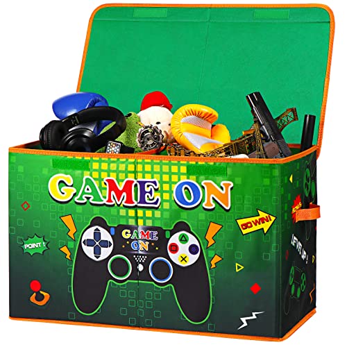 Video Game Kids Toy Box - 25” x 13” x 16” Toy Storage Box for Boys Baby Kids Collapsible Light Toy Chest with Lid Handles for Toys Clothes Sundries Nursery Playroom Bedroom