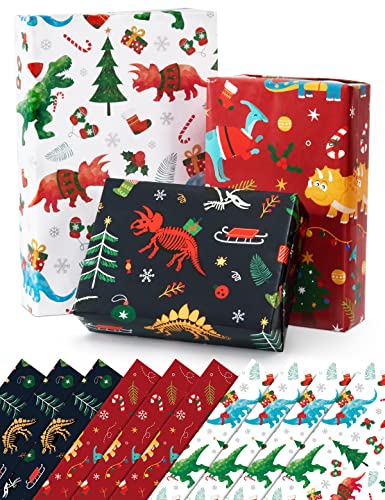 Christmas Dinosaur Wrapping Paper - 10 Sheets 20" x 27"