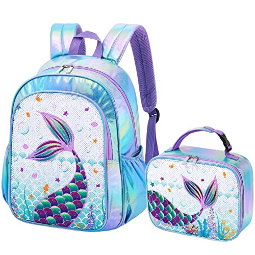 WAWSAM Sequin Mermaid Kids Backpack Set - Sparkly School Backpack
