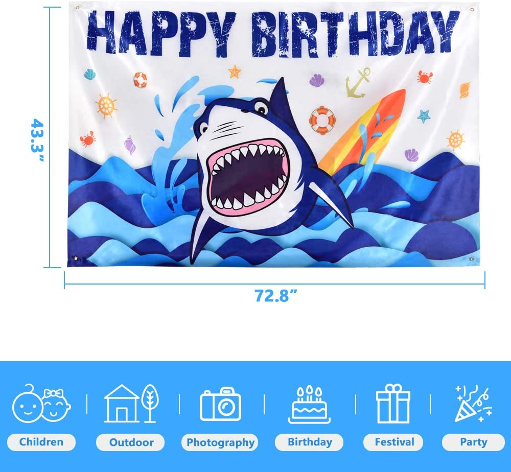 WERNNSAI Shark Birthday Party Decoration 73” x 43” Blue Ocean