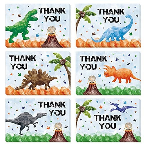 Watercolor Dinosaur Thank You Card - 24 Sets Thank You Cards with Envelopes for Kids Dino Theme Blank Note Cards for Birthday Parties 4'' x 6''