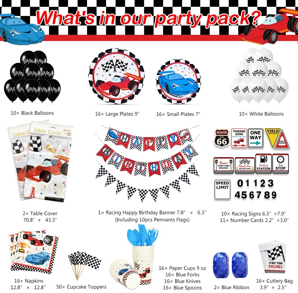 Racing Car Party Supplies Set （204 PCS）