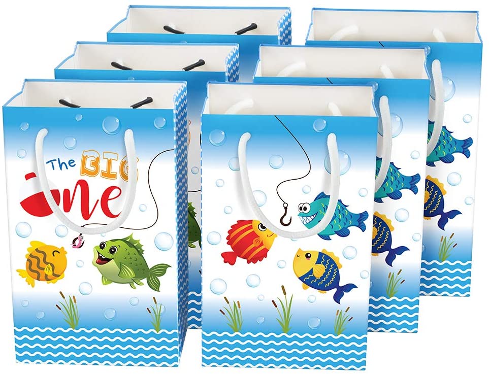 WERNNSAI Little Fisherman 1st Birthday Party Bags 16 PCS Gone Fishing Gift  Bags for Boys The Big One Summer Pool Party Supplies Portable Paper Goodies  Candy Tote Party Favor Bags with Handles